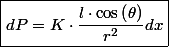 \boxed{dP=K\cdot\frac{l\cdot\cos\left(\theta\right)}{r^{2}}dx}